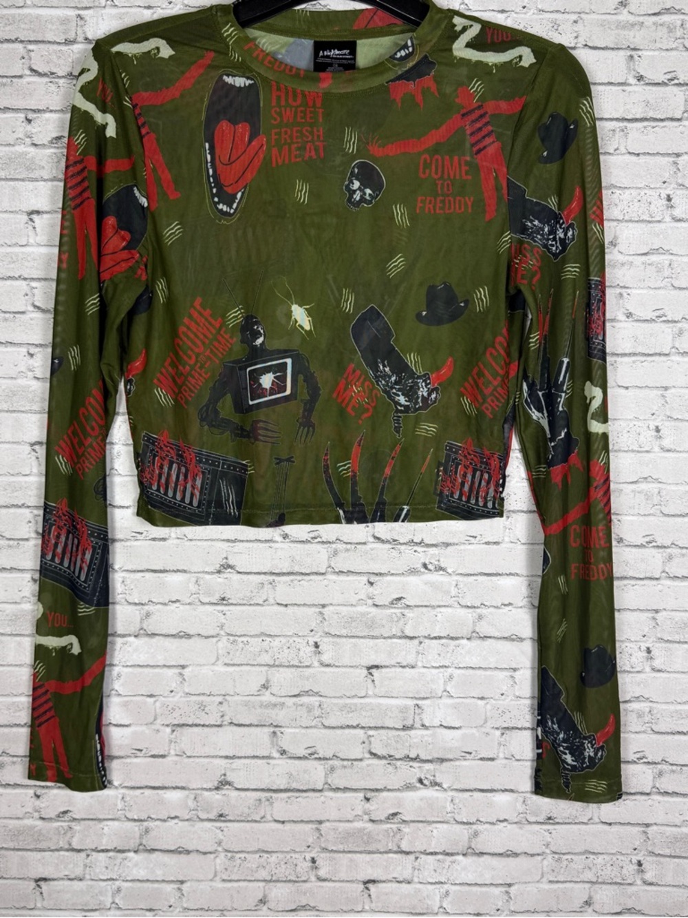 A Nightmare on Elm Street Freddy Krueger Cropped Sheer Graphic Tee